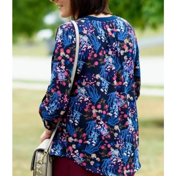 Collective Concepts Navy Floral Blouse Large - Picture 3 of 10